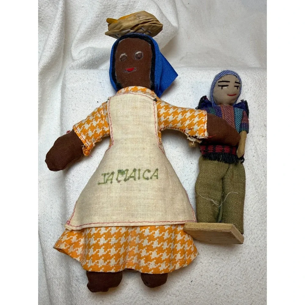 Vintage‎ Jamaica Folk Art Doll Pair Handmade Souvenir Figurine
